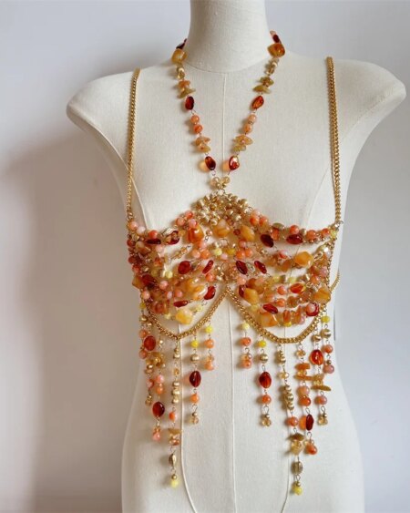 Chain Beading Jewelry Vest Hollow Out Top