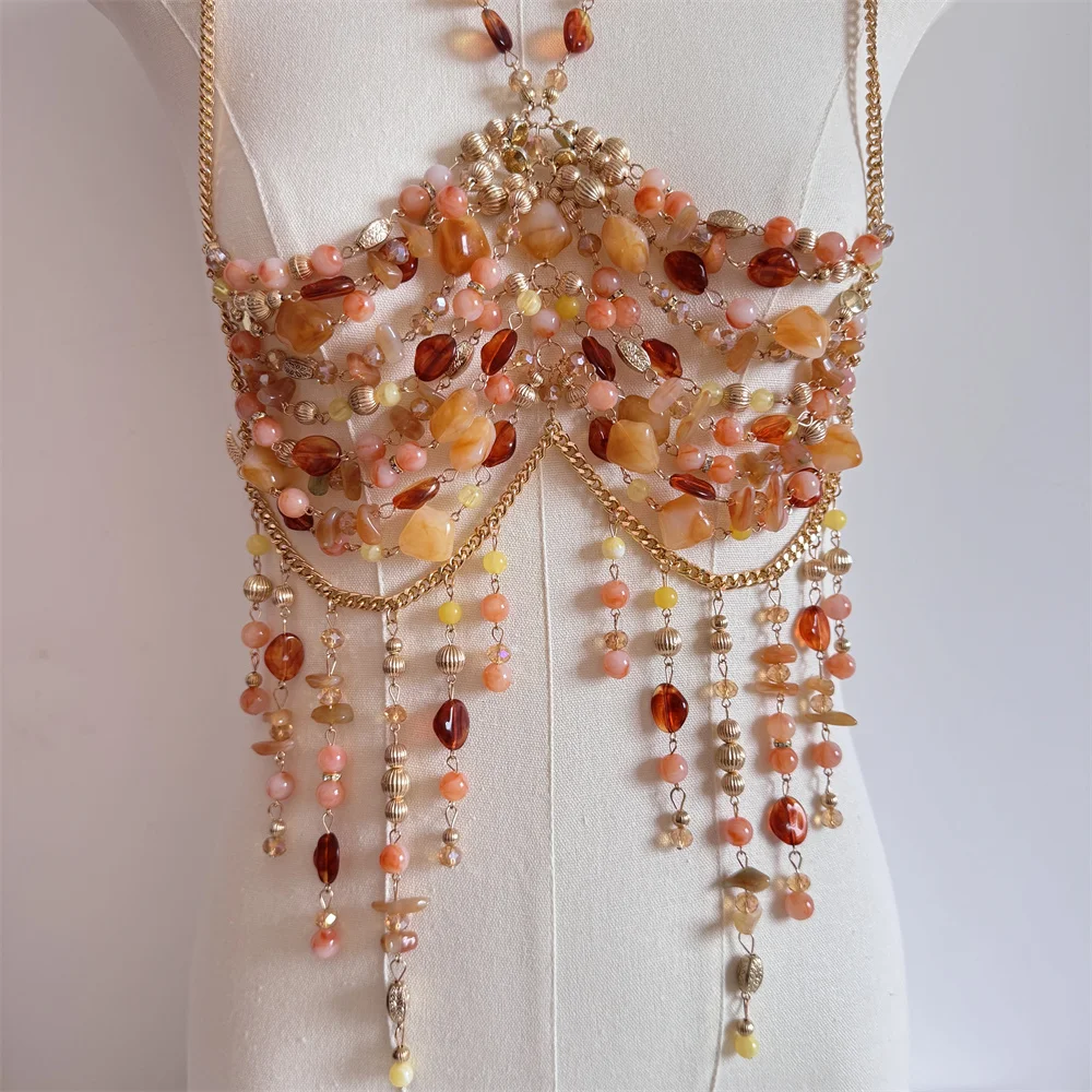 Chain Beading Jewelry Vest Hollow Out Top