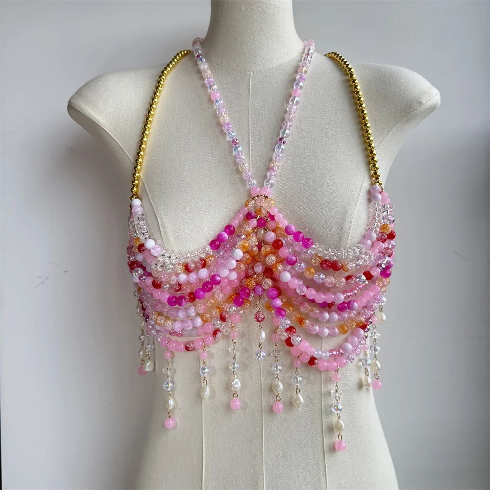 Chain Beading Jewelry Vest Hollow Out Top