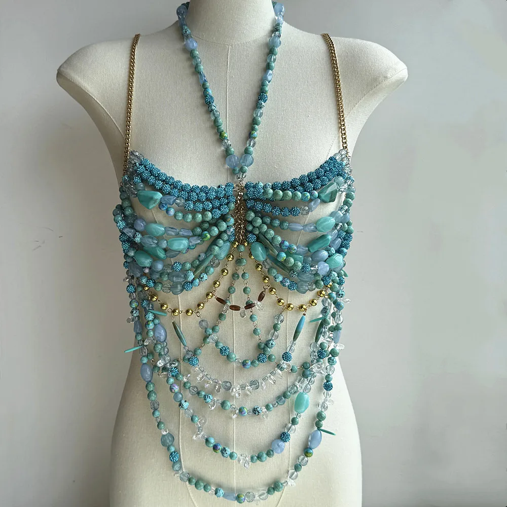 Chain Beading Jewelry Vest Hollow Out Top