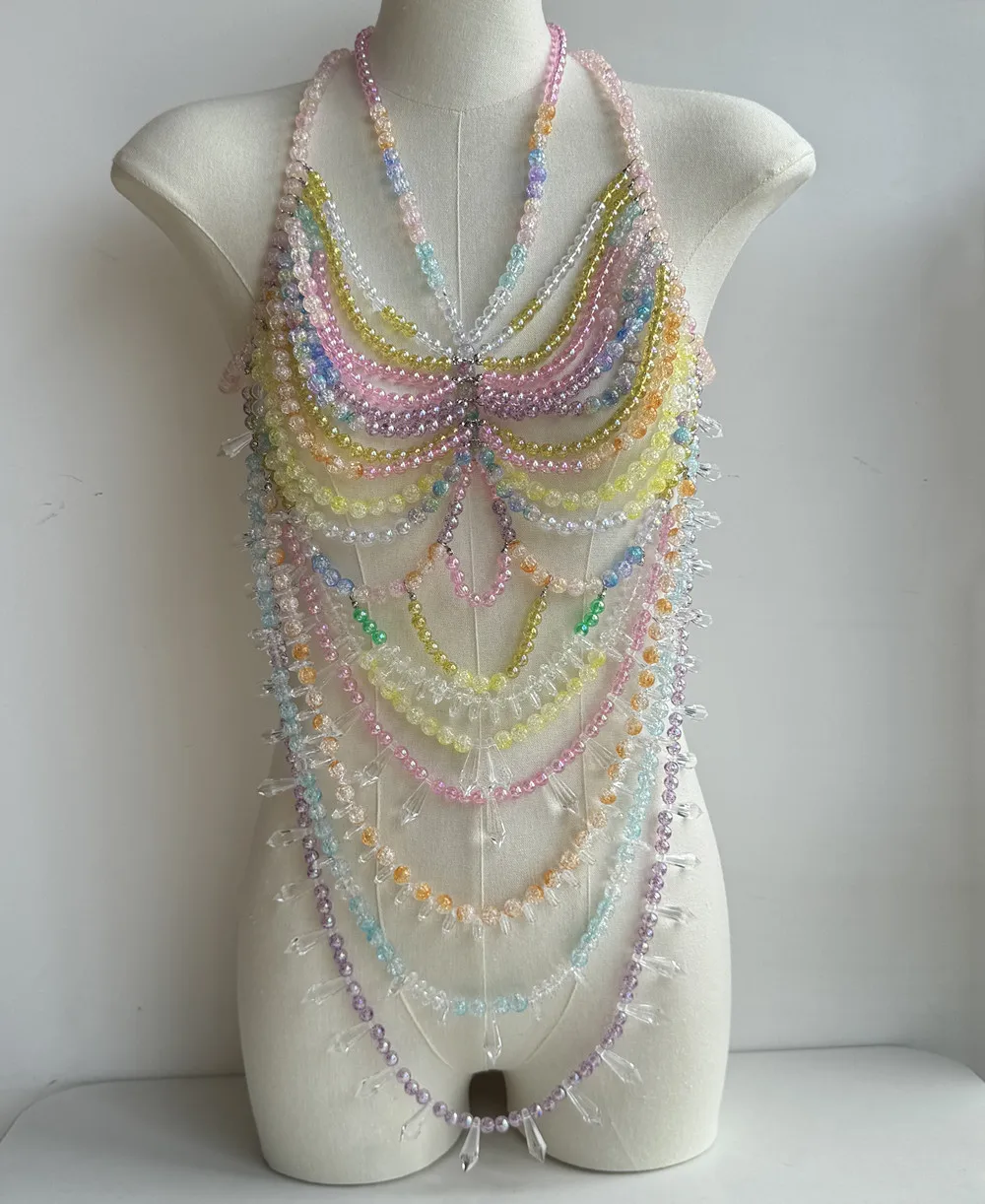 Chain Beading Jewelry Vest Hollow Out Top