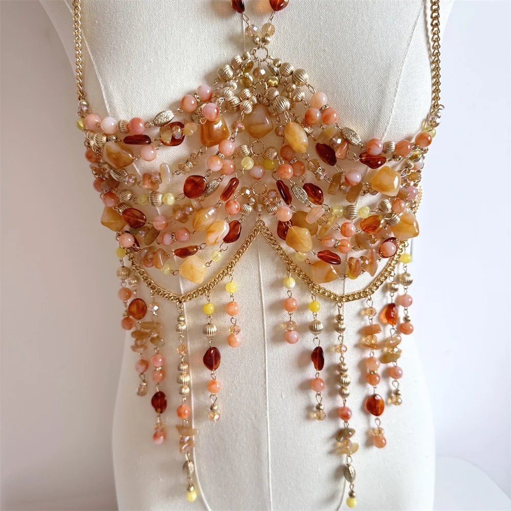 Chain Beading Jewelry Vest Hollow Out Top