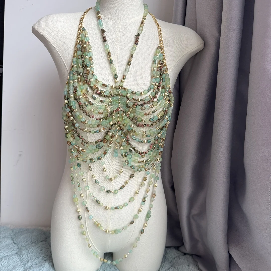 Chain Beading Jewelry Vest Hollow Out Top