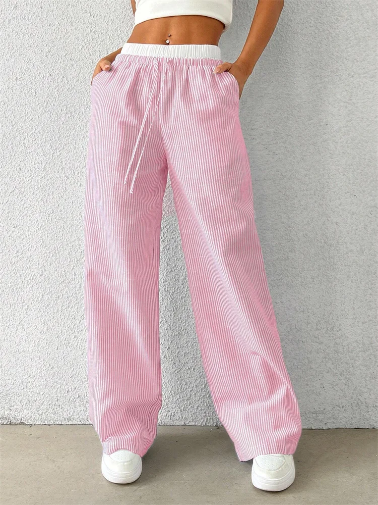 Casual Striped Woven Wide Leg Pants