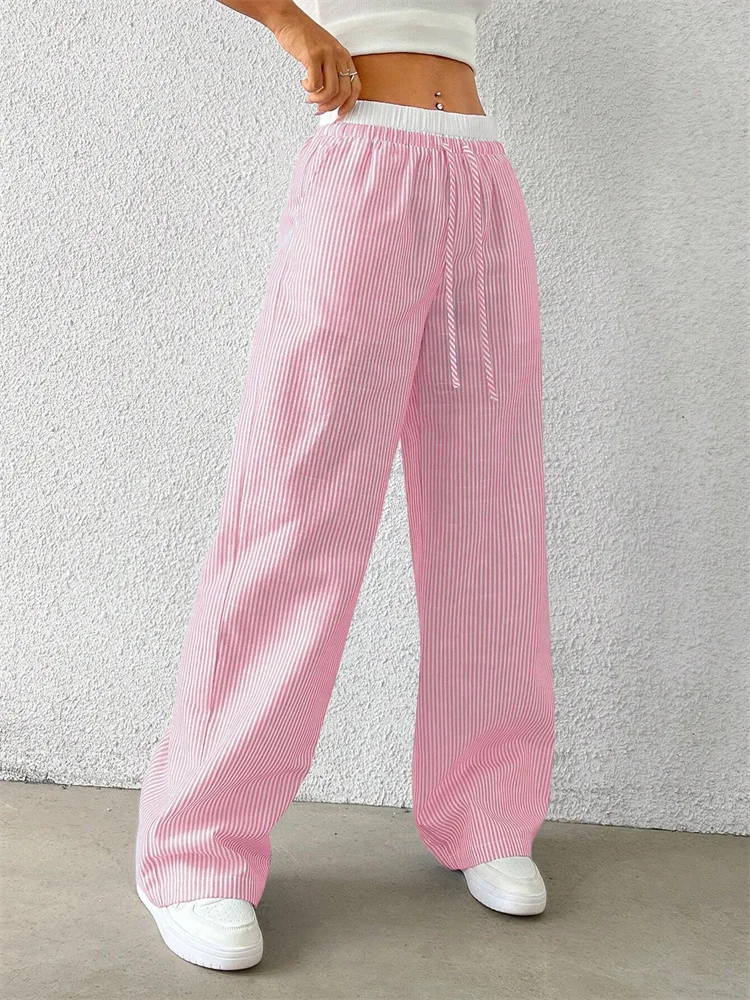 Casual Striped Woven Wide Leg Pants