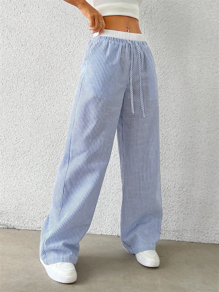 Casual Striped Woven Wide Leg Pants
