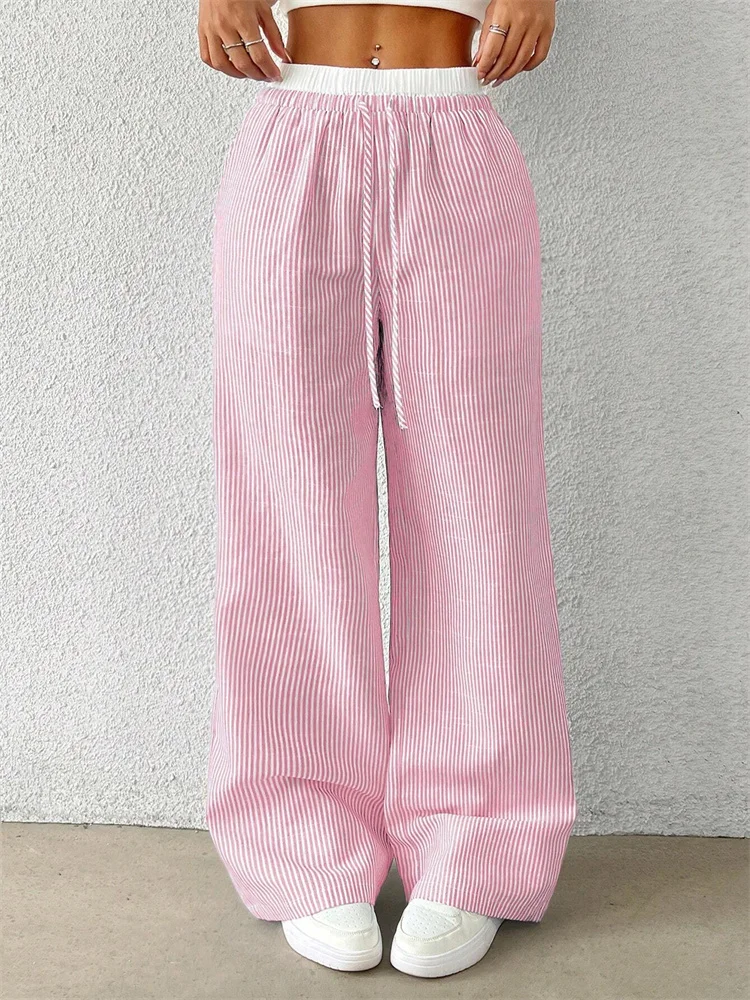 Casual Striped Woven Wide Leg Pants