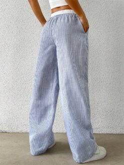 Casual Striped Woven Wide Leg Pants