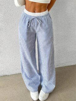 Casual Striped Woven Wide Leg Pants