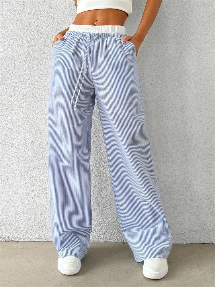Casual Striped Woven Wide Leg Pants