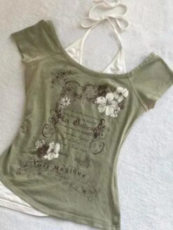 Fake Two Pieces Halter Bandage Vintage crop top