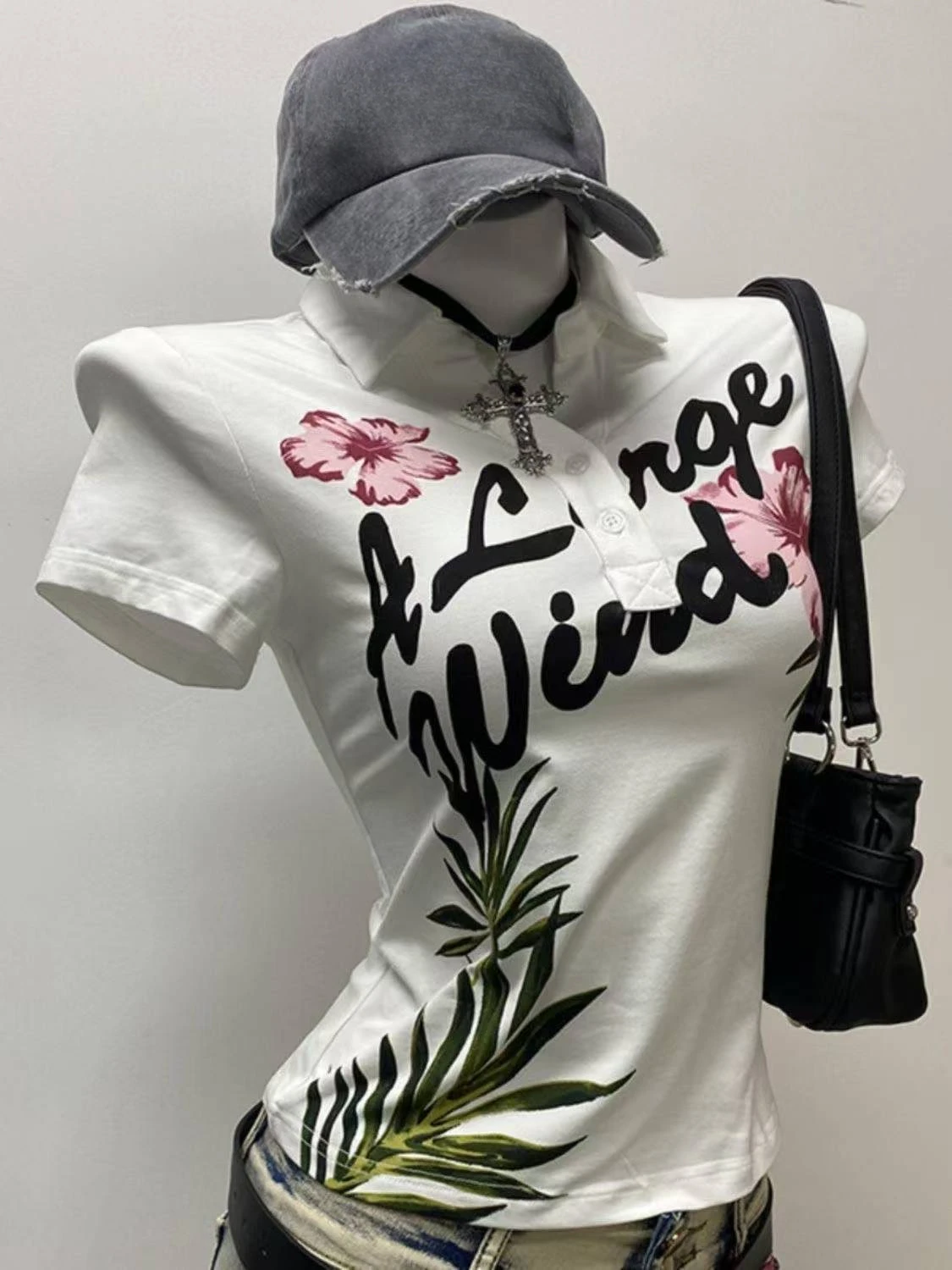 Fake Two Pieces Halter Bandage Vintage T-shirts