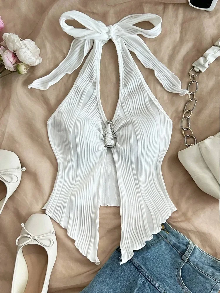 V-neck Halter Neck Crop Top