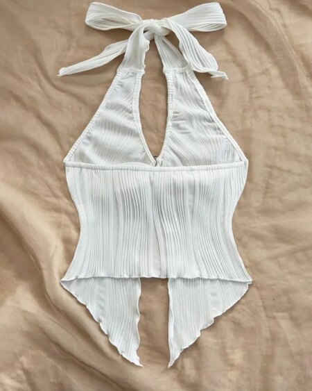 Alternative view of V-neck Halter Neck Crop Top