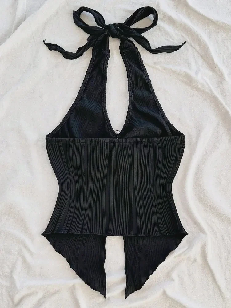 V-neck Halter Neck Crop Top
