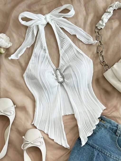 V-neck Halter Neck Crop Top