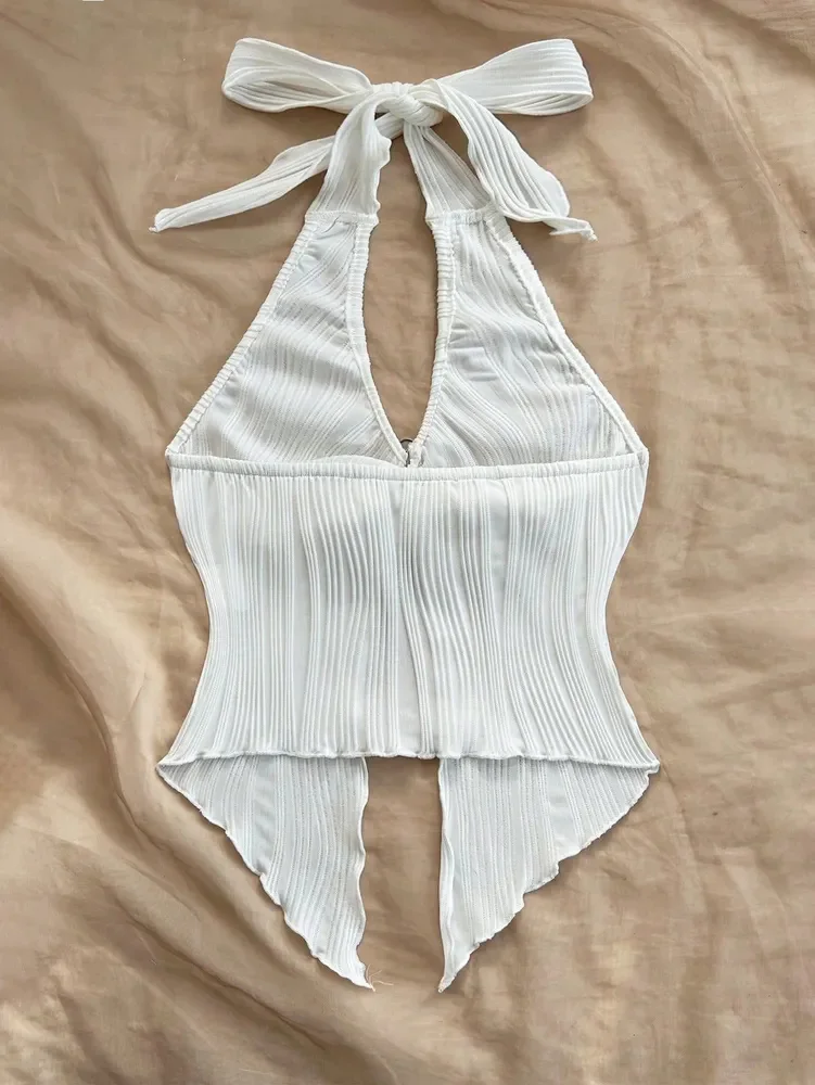 V-neck Halter Neck Crop Top