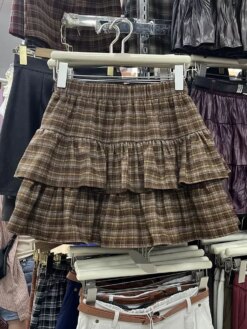 Y2k Cute Ruffled Plaid Skirt