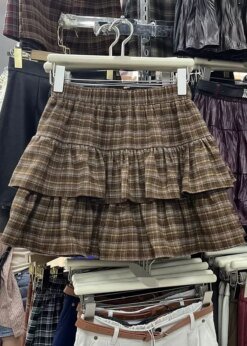 Y2k Cute Ruffled Plaid Skirt