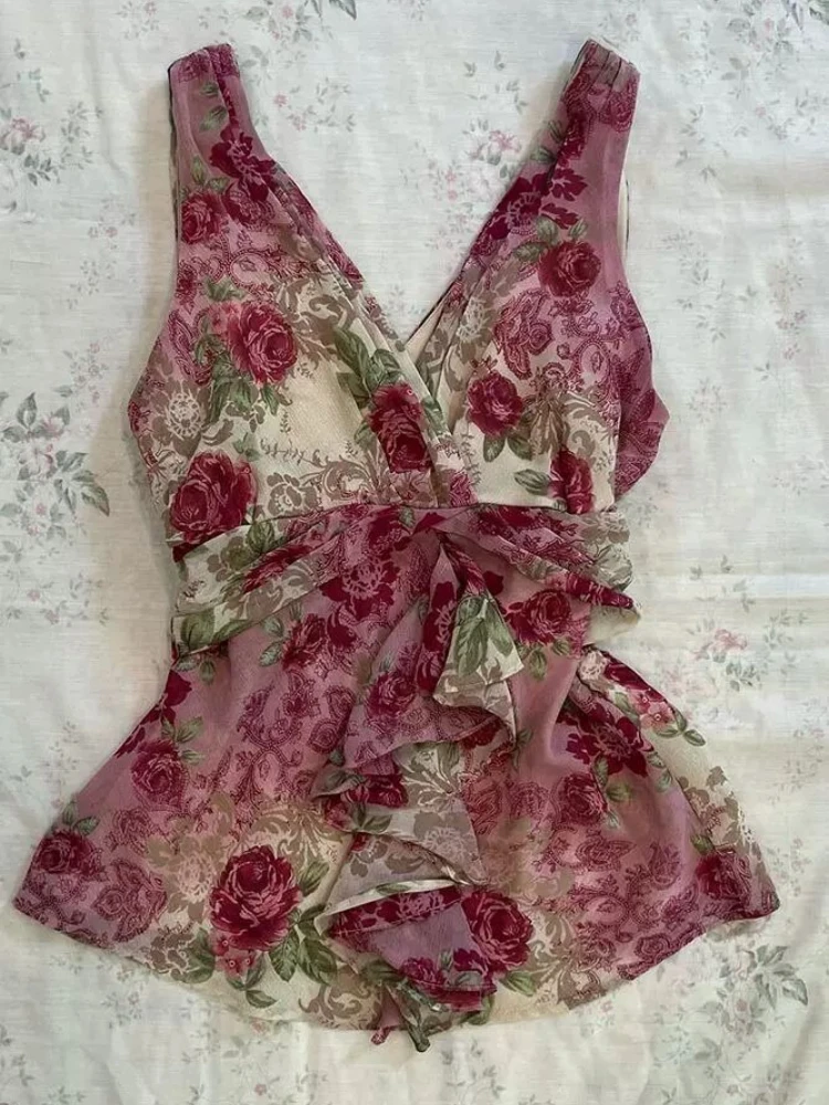 Floral Halter Lace Tops