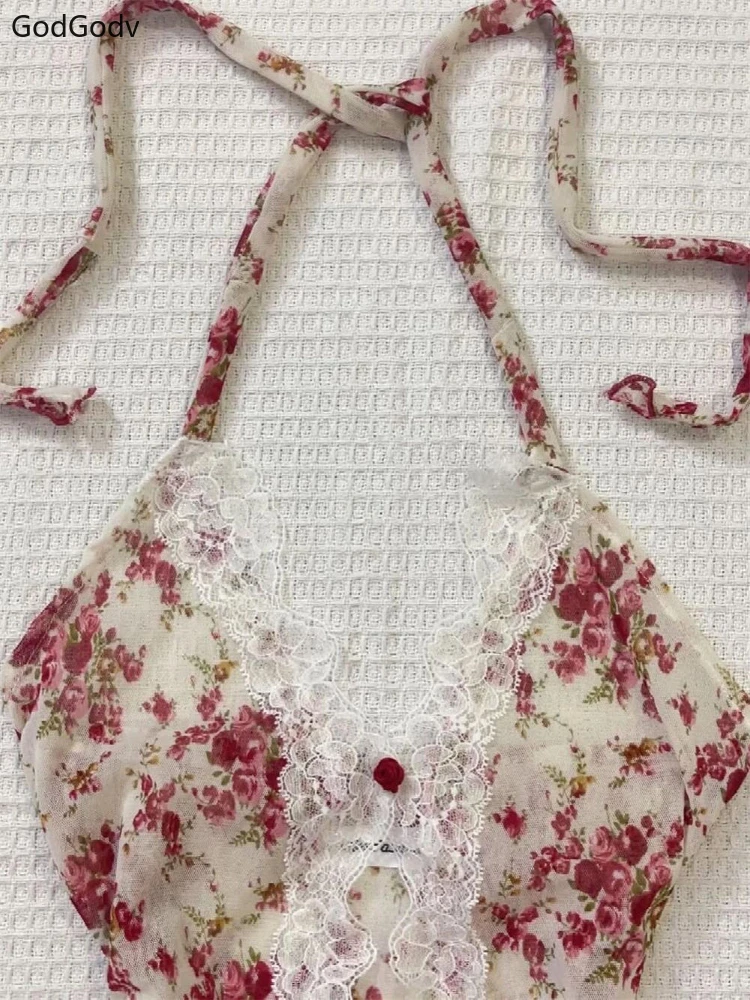 Floral Halter Lace Tops