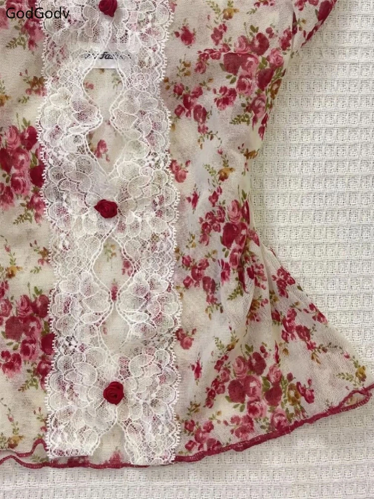 Floral Halter Lace Tops