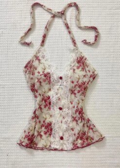 Floral Halter Lace Tops