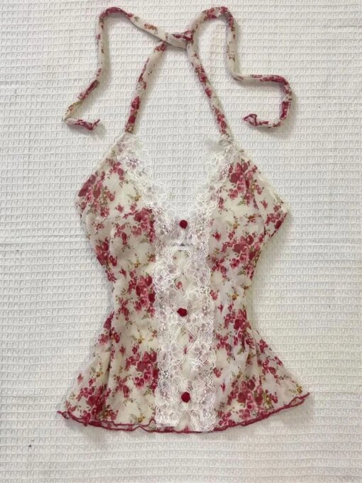 Floral Halter Lace Tops