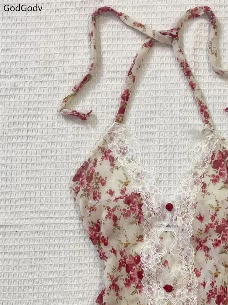 Floral Halter Lace Tops