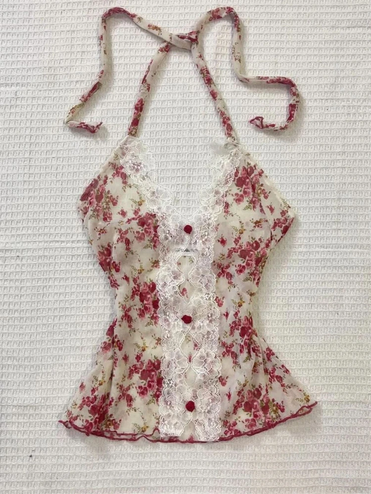 Floral Halter Lace Tops