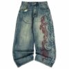 Inferno Tribal Wide-Leg Jeans — Washed Blue
