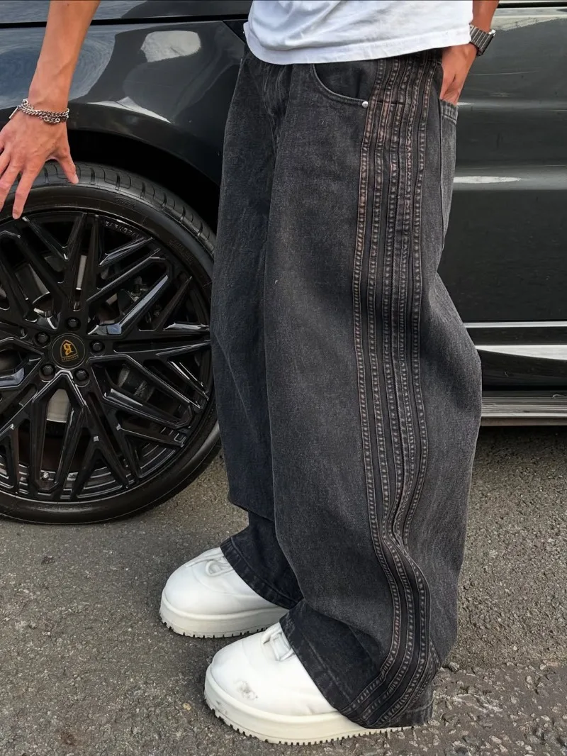 Retro Striped Fashionable Loose Jeans