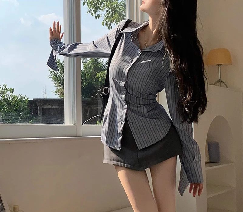 Blue Striped Korean Blouse