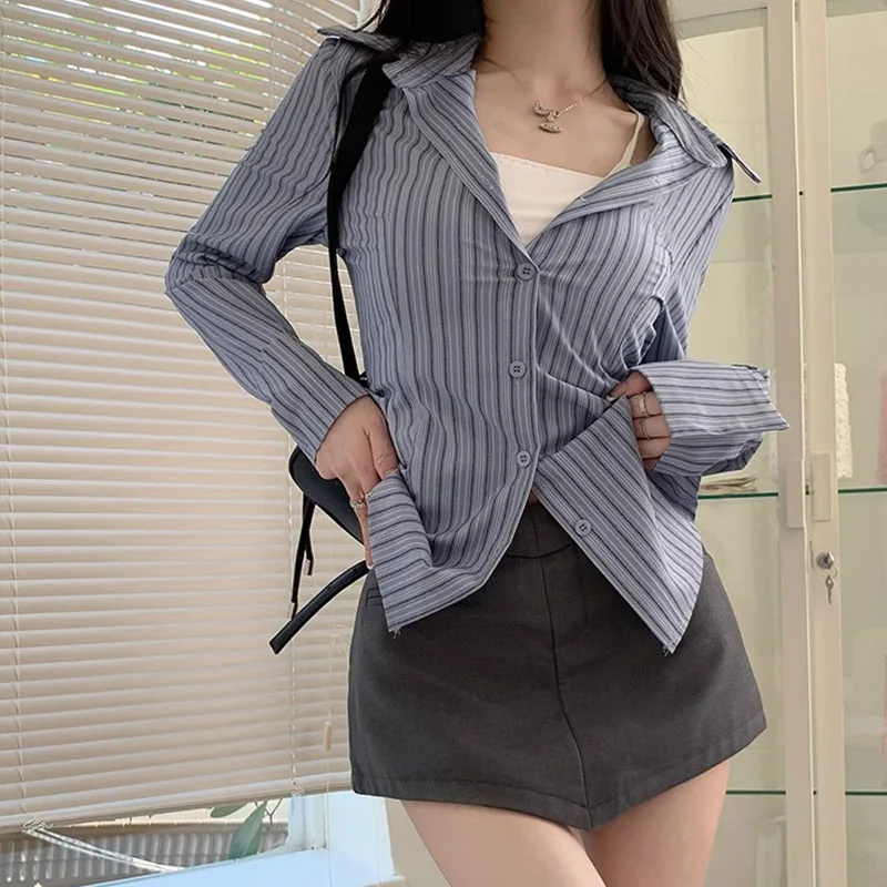 Blue Striped Korean Blouse