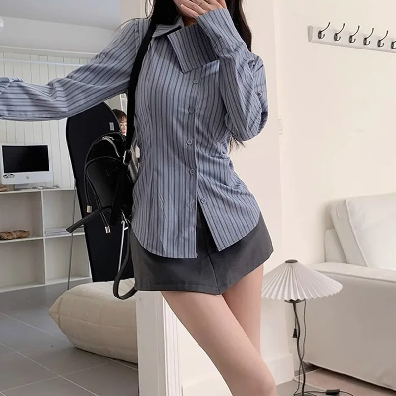 Blue Striped Korean Blouse