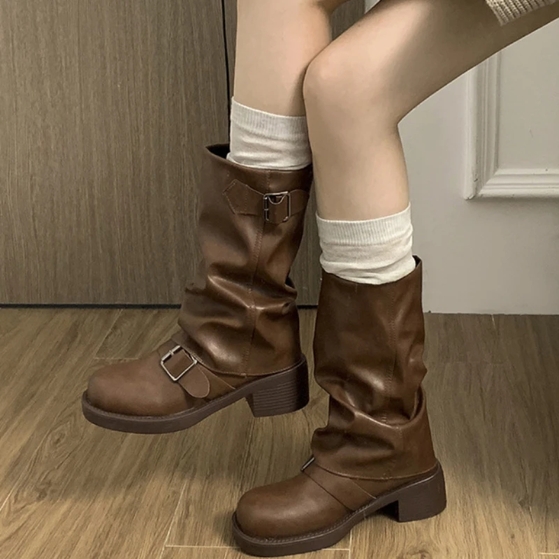Mid Calf Heeled Boots