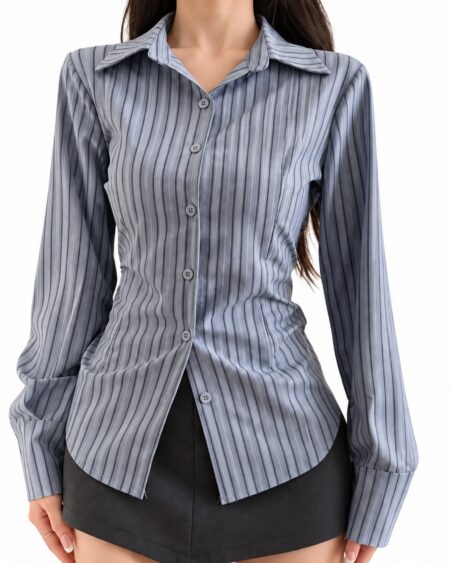 Slate Fitted Striped Shirt — Grey