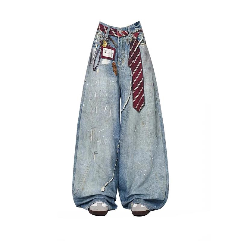 Blue Y2k Baggy Vintage Bent Knife Denim Jeans