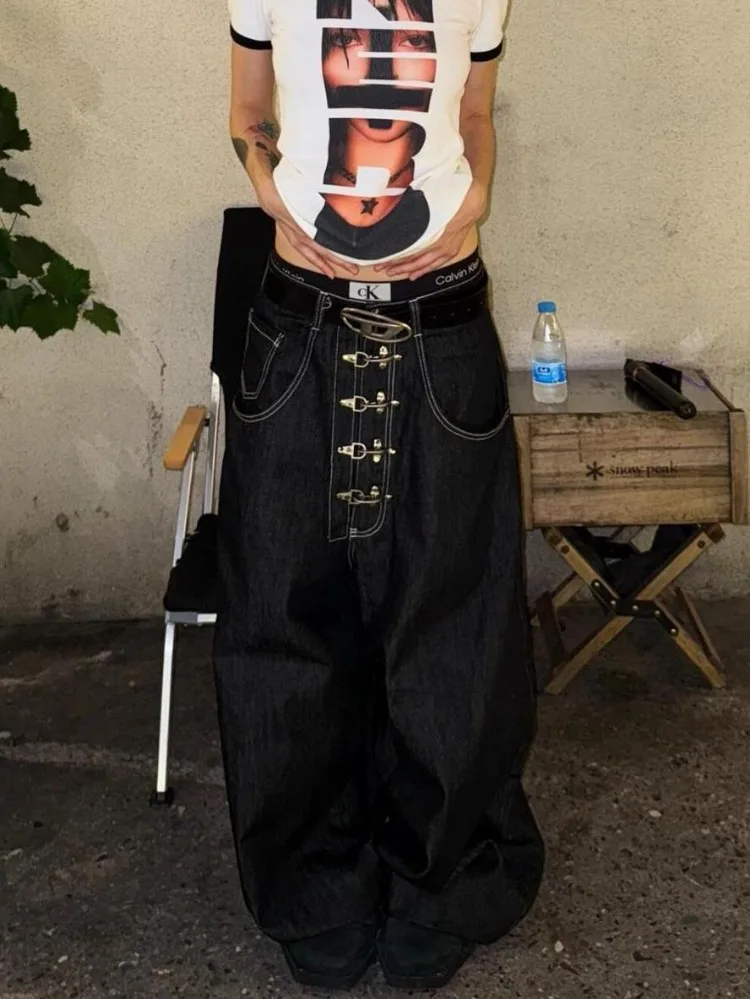 Metal Buckle Design Curved Wide-leg Jeans Metal Buckle Design Curved Wide-leg Jeans - Image 3