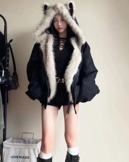 Fur Collar Hooded Coat