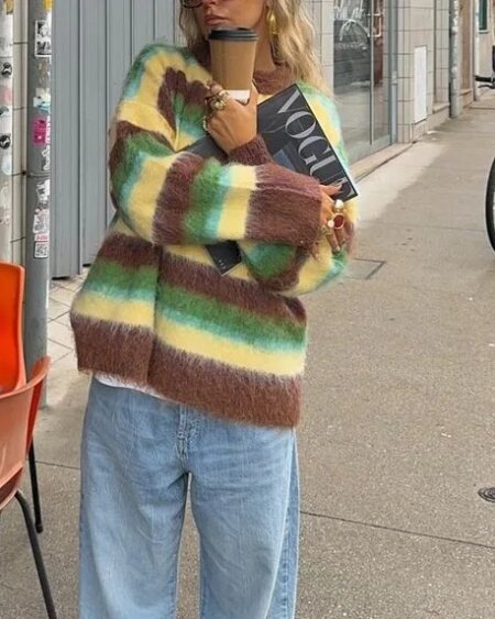 Colorful Striped Knit Sweater