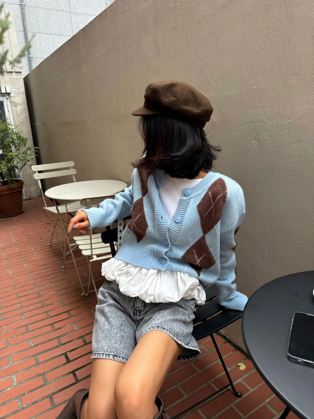 Hit Color Argyle Cardigan