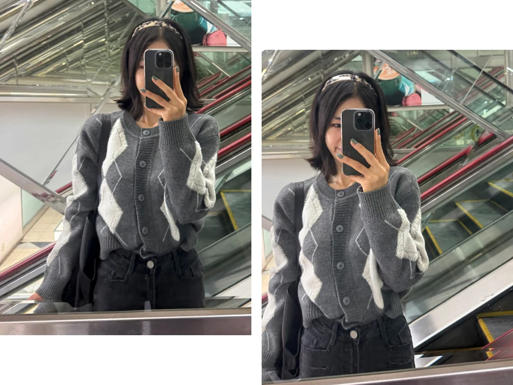 Hit Color Argyle Cardigan