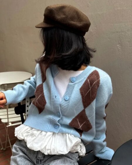 Hit Color Argyle Cardigan