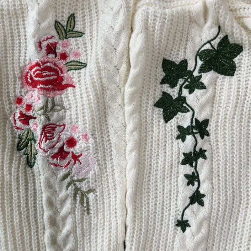 Flower Embroidered Knitted Sweater Cardigan