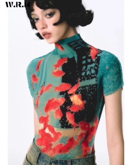 Alternative view of Ember Abstract Mock Neck Top