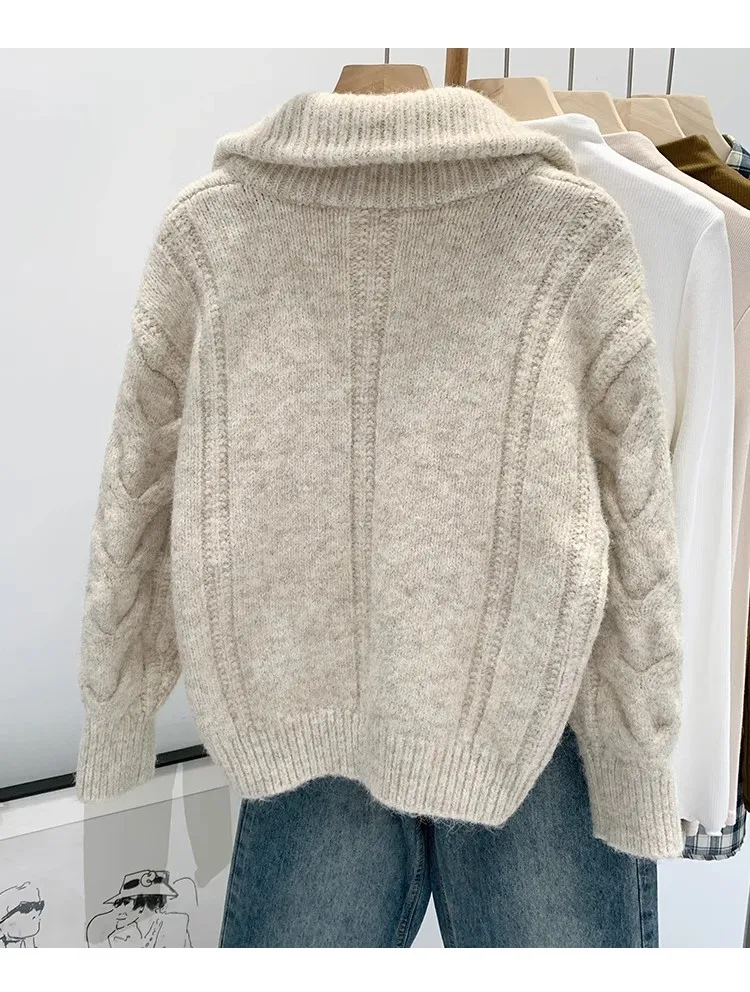 Retro Solid Double Zipper Sweater