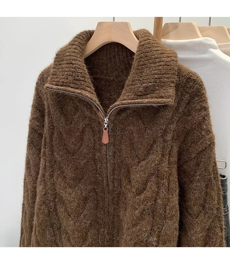 Retro Solid Double Zipper Sweater