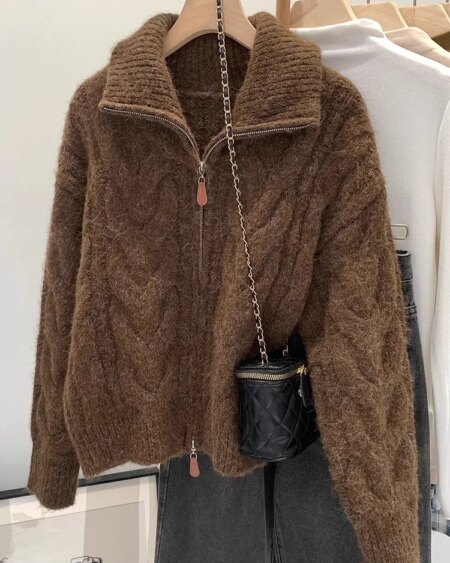 Alternative view of Retro Solid Double Zipper Sweater