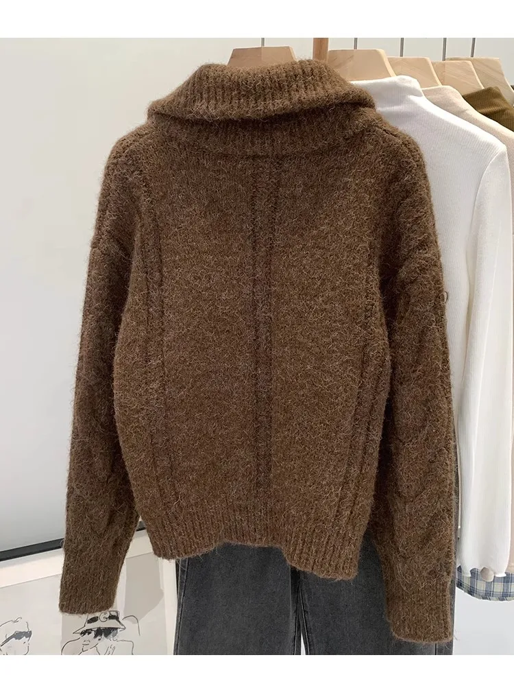 Retro Solid Double Zipper Sweater